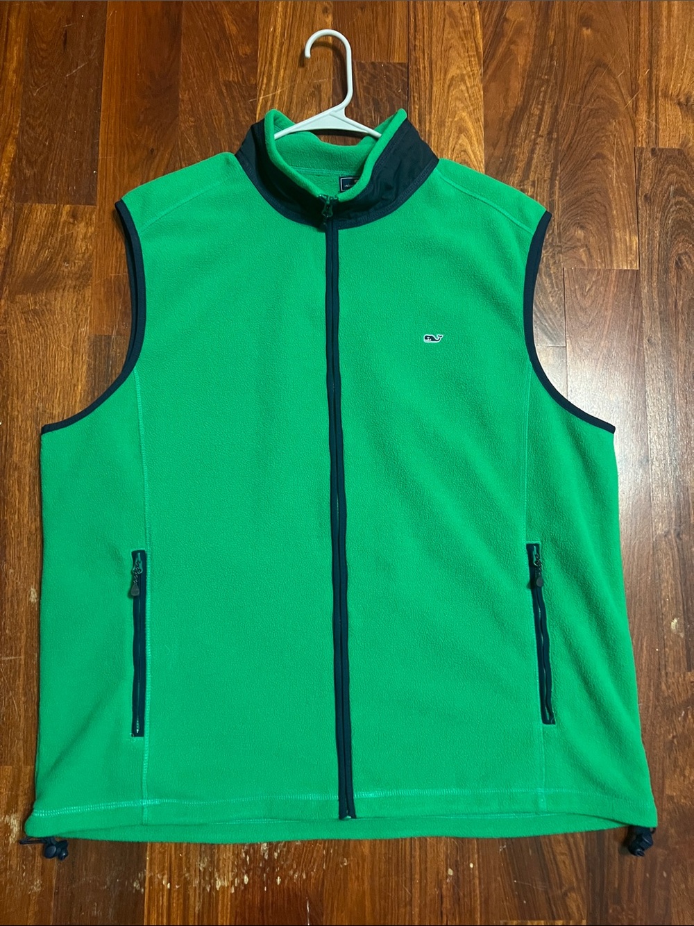 Vineyard Vines Green Fleece Zip-Up Vest with Navy Trim